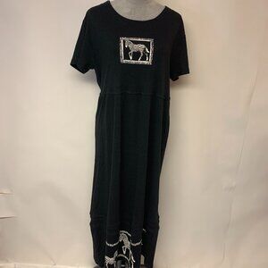 California Concepts Dress Womens Size 12 Midi Black with Zebra Print 90s Y2K